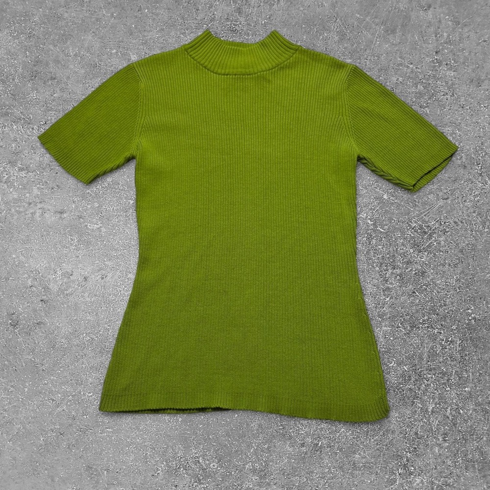 M.J. Carroll Green Ribbed Knit Short Sleeve Turtleneck Top Size M